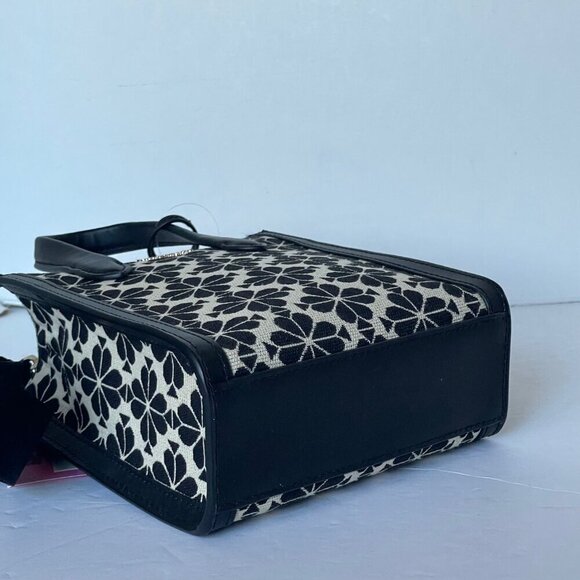 Kate Spade Manhattan Mini Tote Blue Floral Jacquard Leather Crossbody - Picture 8 of 13